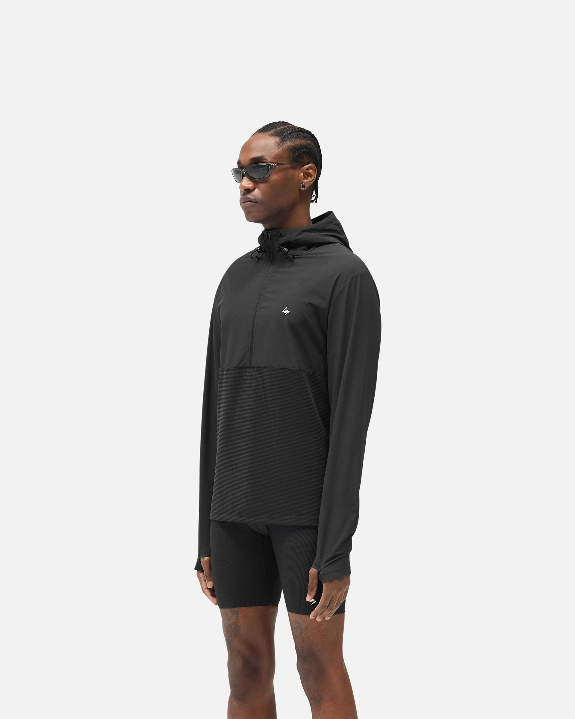 Seamless construction 247 Hooded Quarter Zip - Black