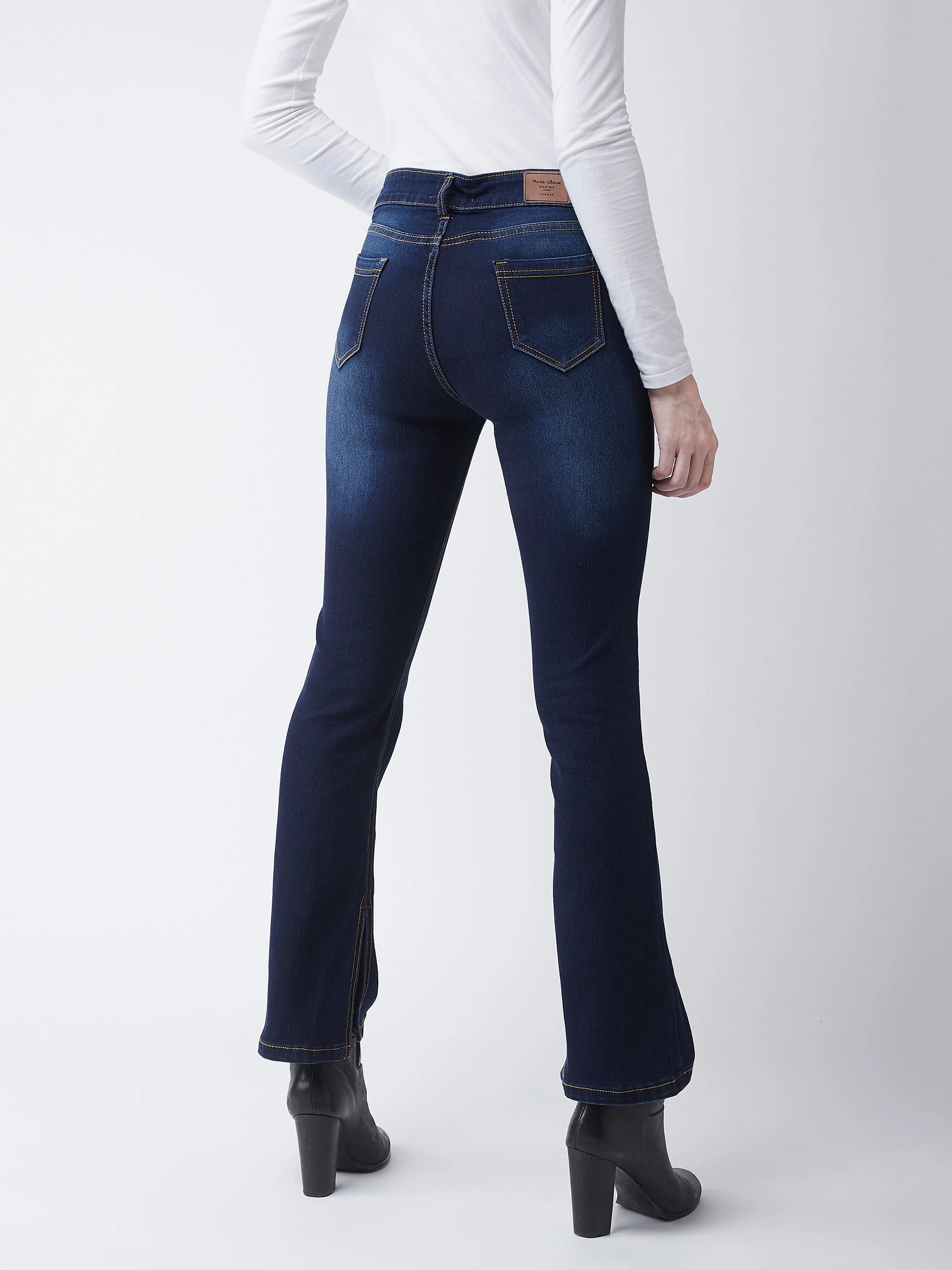 24/7 Comfort 24/7 Comfort Blue Bell-Bottom Bootcut Mid-Rise Slit Stretchable Denim Jeans Basic Attire