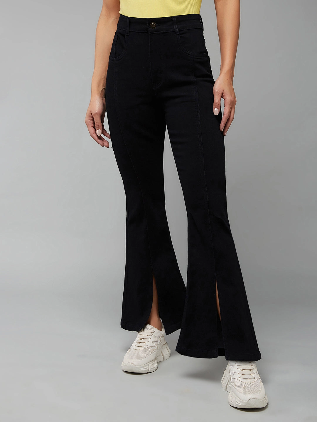 Outfit Essential 24/7 Comfort Black Bell-Bottom Bootcut Hourglass High-Rise Stretchable Slit Denim Jeans