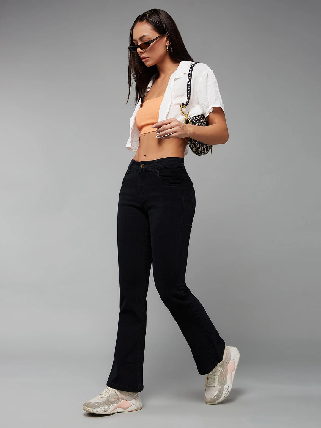 24/7 Comfort Black Bell-Bottom Semi-Bootcut Mid-Rise Stretchable Denim Jeans High Quality Bold Look Summer Vibes Comfort Stretch Technology