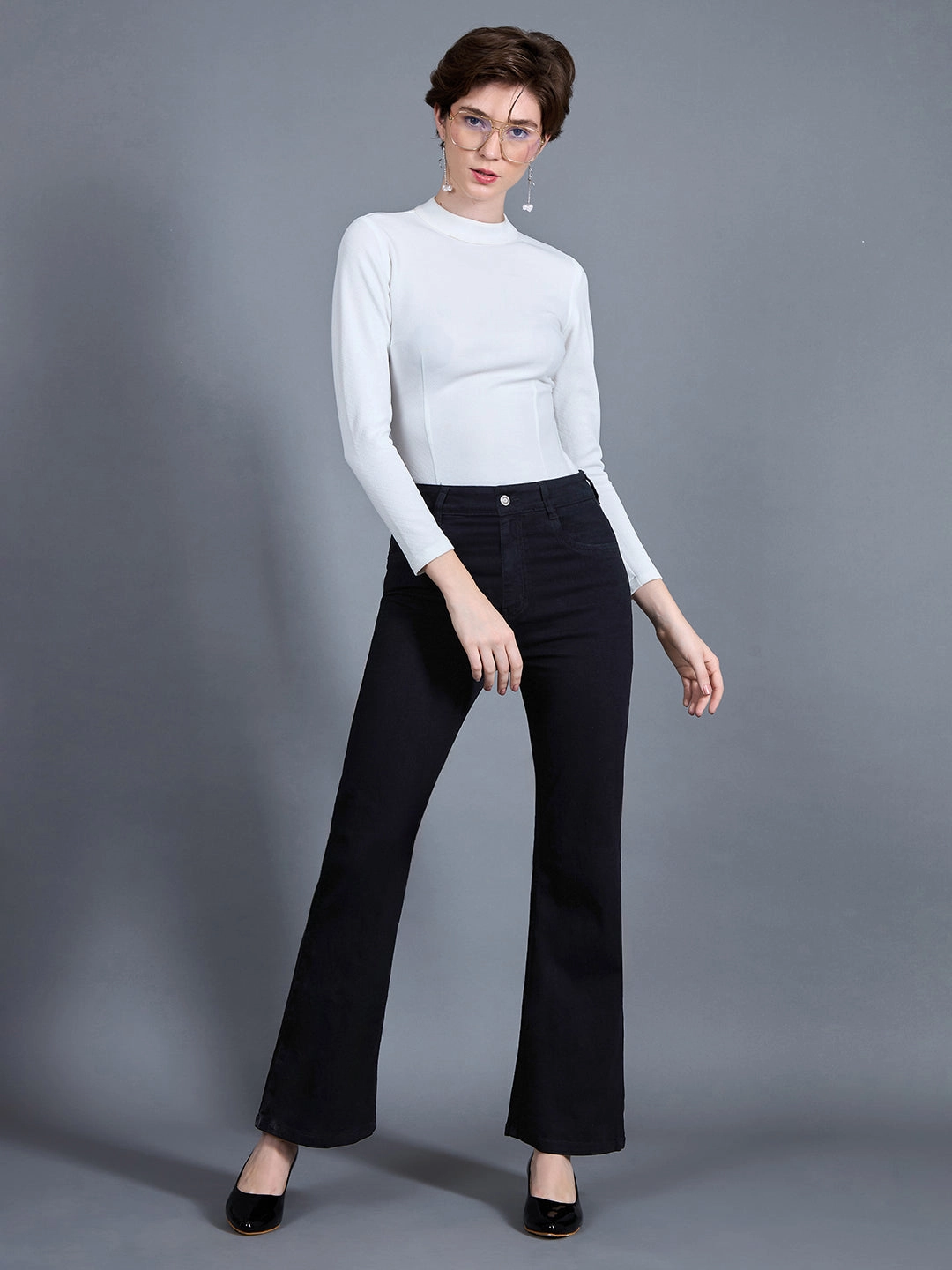 24/7 Comfort Black Bootcut High-Rise Stretchable Denim Jeans Work Meeting Unisex Wear Weekend Warrior