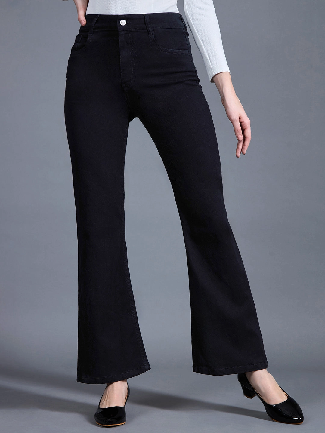 24/7 Comfort Black Bootcut High-Rise Stretchable Denim Jeans Trendy Look