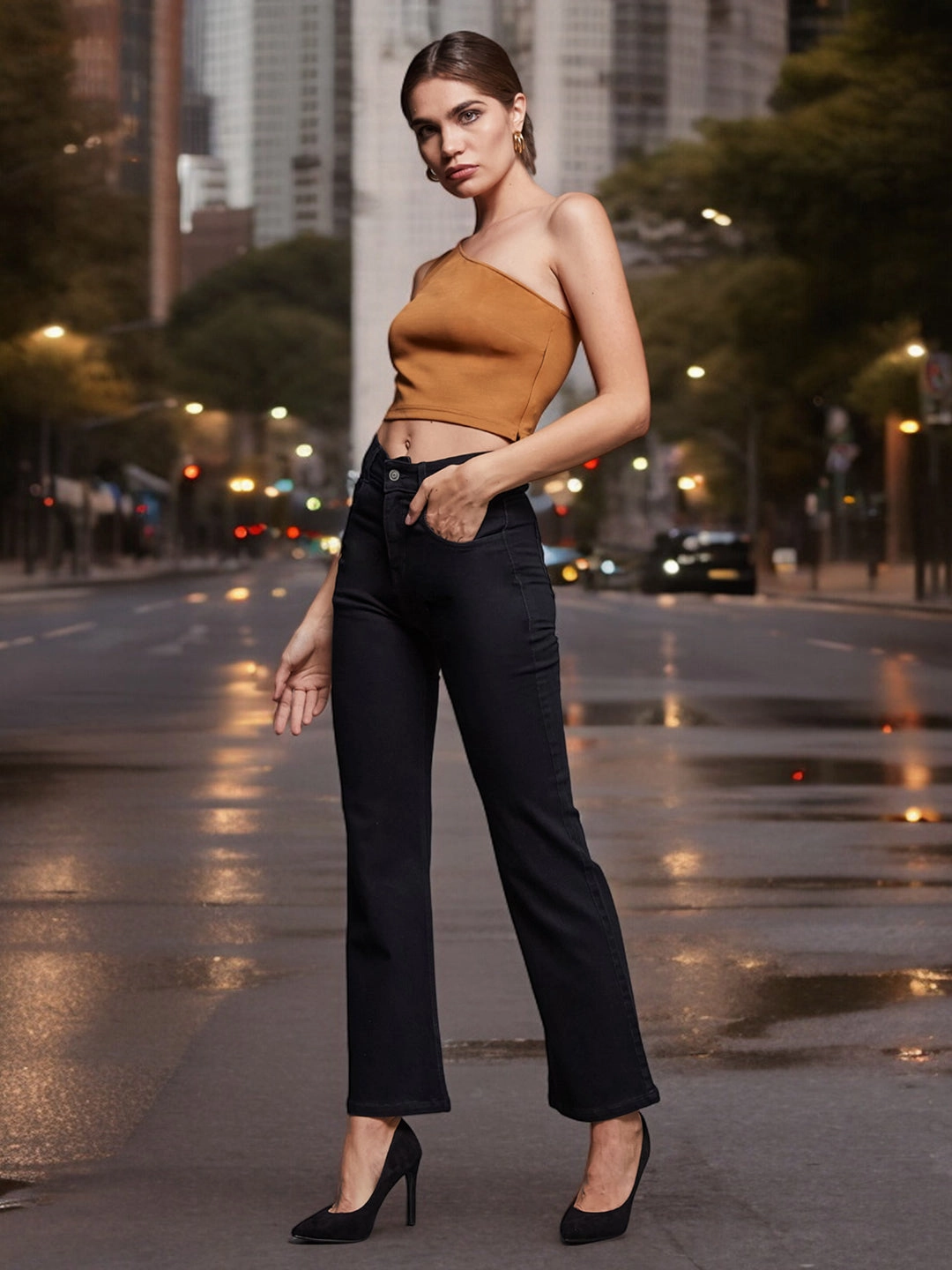 Quick Match Subtle Detail 24/7 Comfort Black Bootcut High-Rise Stretchable Denim Jeans