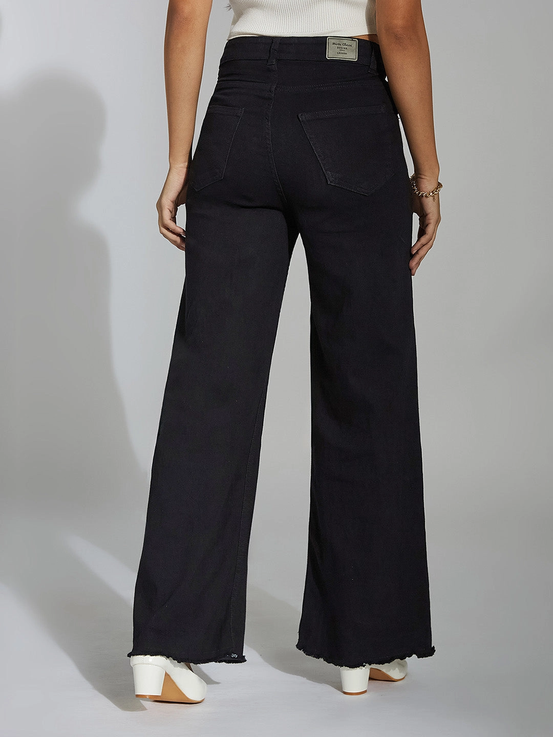 24/7 Comfort Black High-Rise Stretchable Wide-Leg Denim Jeans Softened Texture