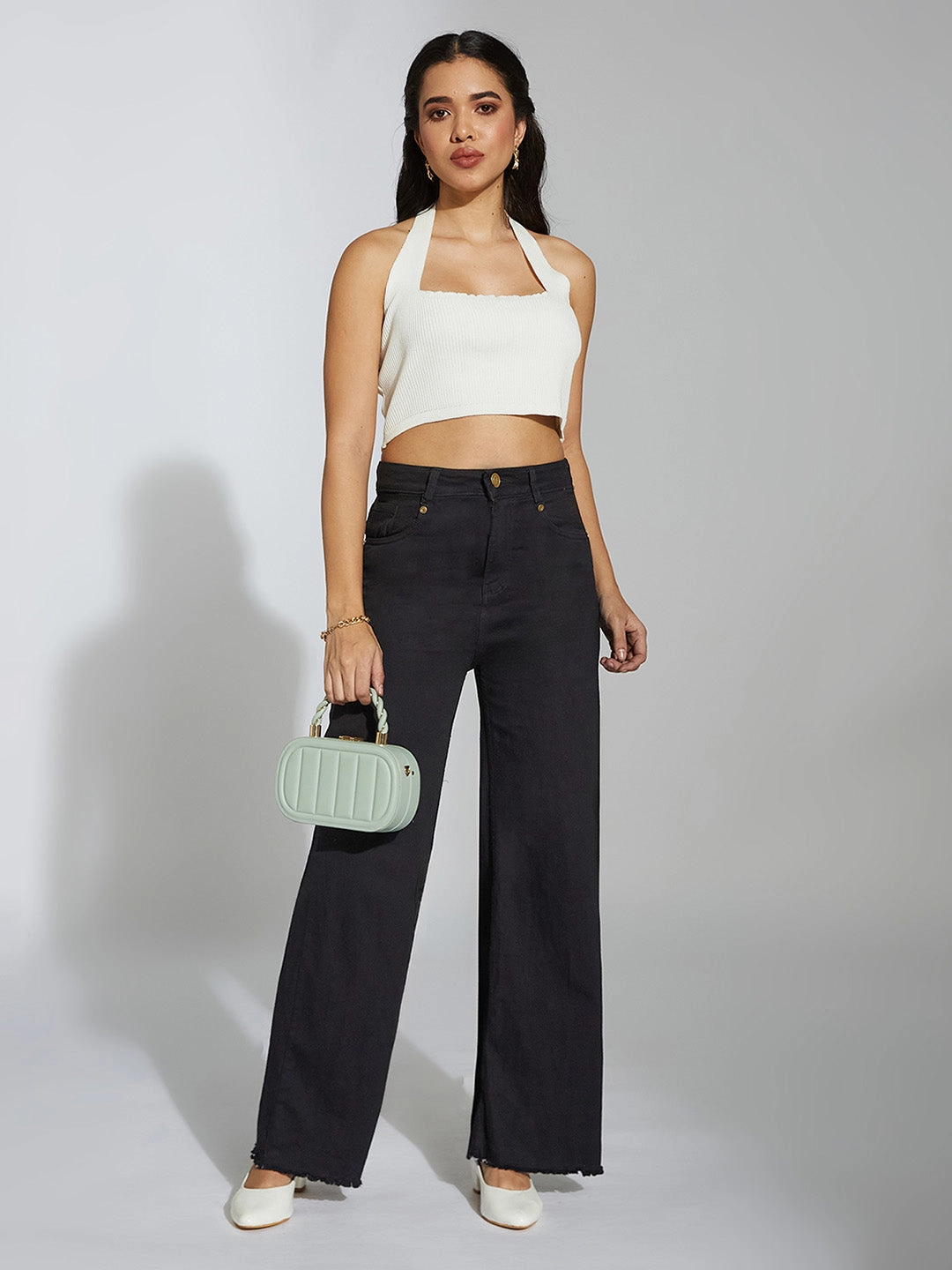 24/7 Comfort Black High-Rise Stretchable Wide-Leg Denim Jeans Relax Mode