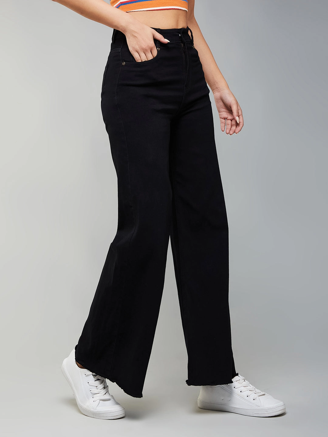 24/7 Comfort Black High-Rise Stretchable Wide-Leg Denim Jeans Layered Look Easy Routine