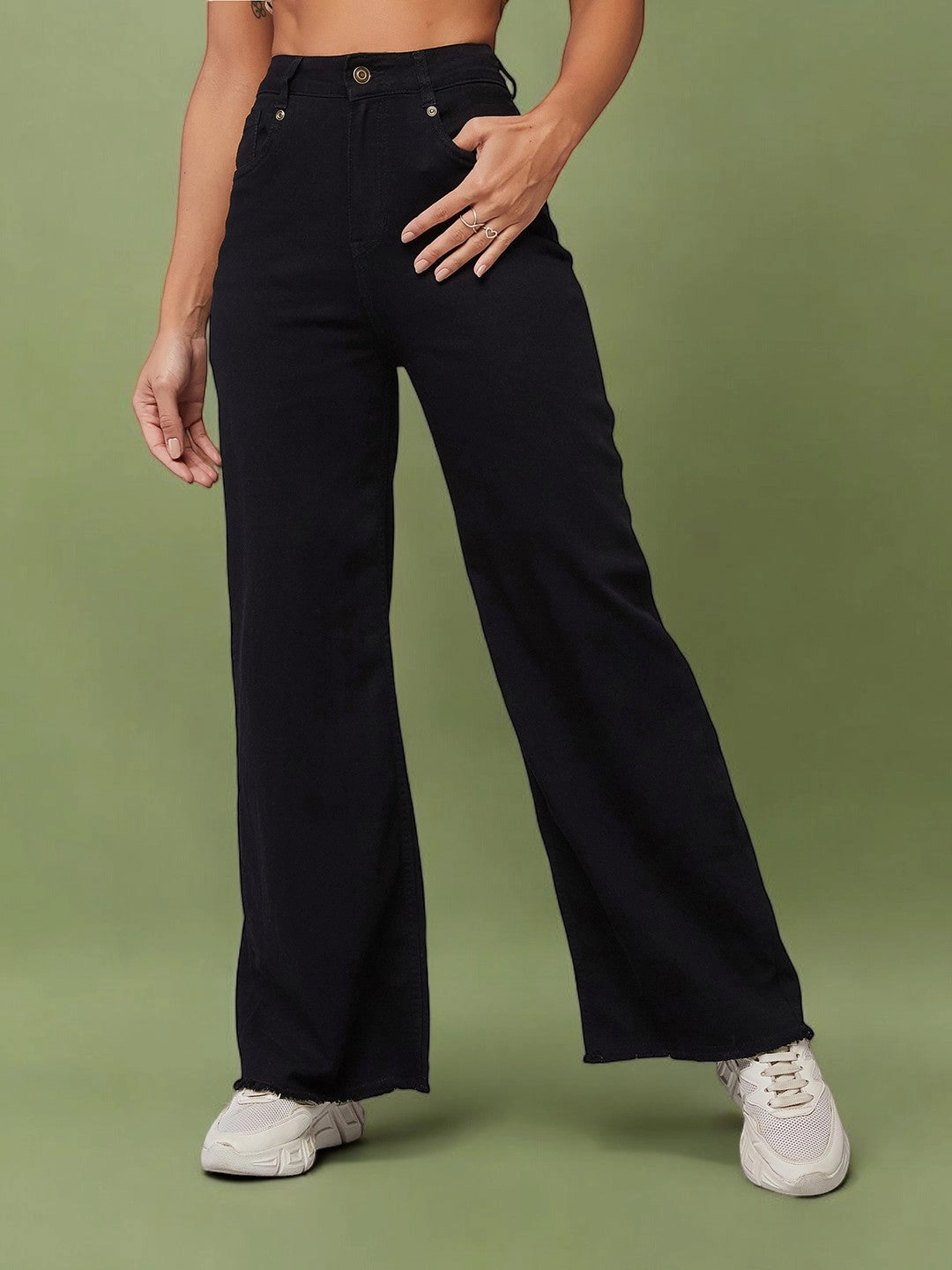 24/7 Comfort Black High-Rise Stretchable Wide-Leg Denim-Jeans All-day Comfort