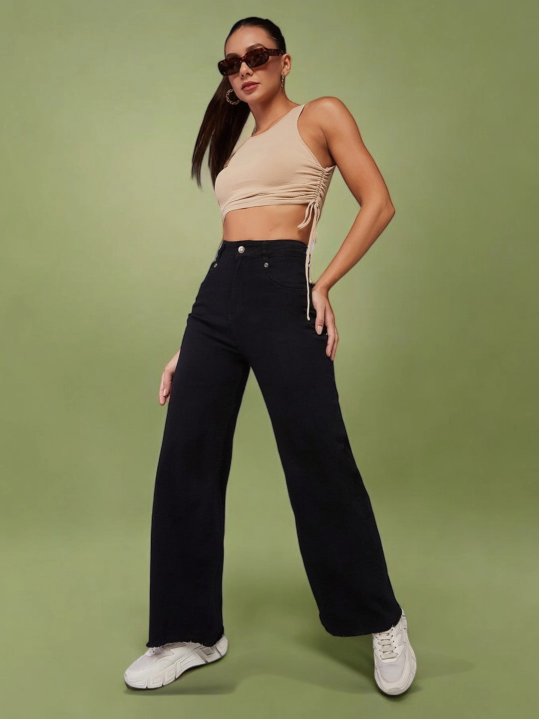 Articulated Knee Shape 24/7 Comfort Black High-Rise Stretchable Wide-Leg Denim-Jeans