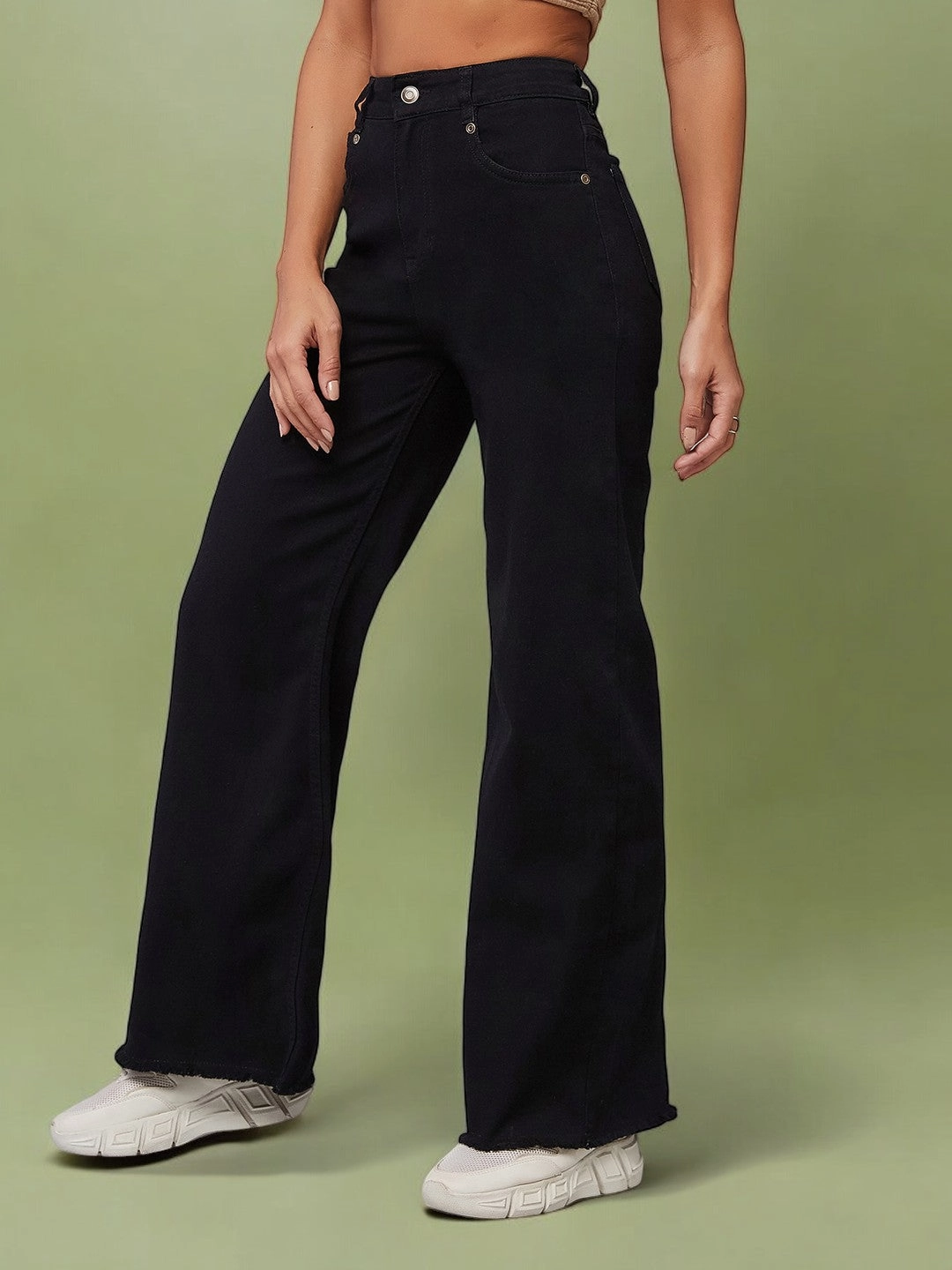 24/7 Comfort Black High-Rise Stretchable Wide-Leg Denim-Jeans Neutral Fabric