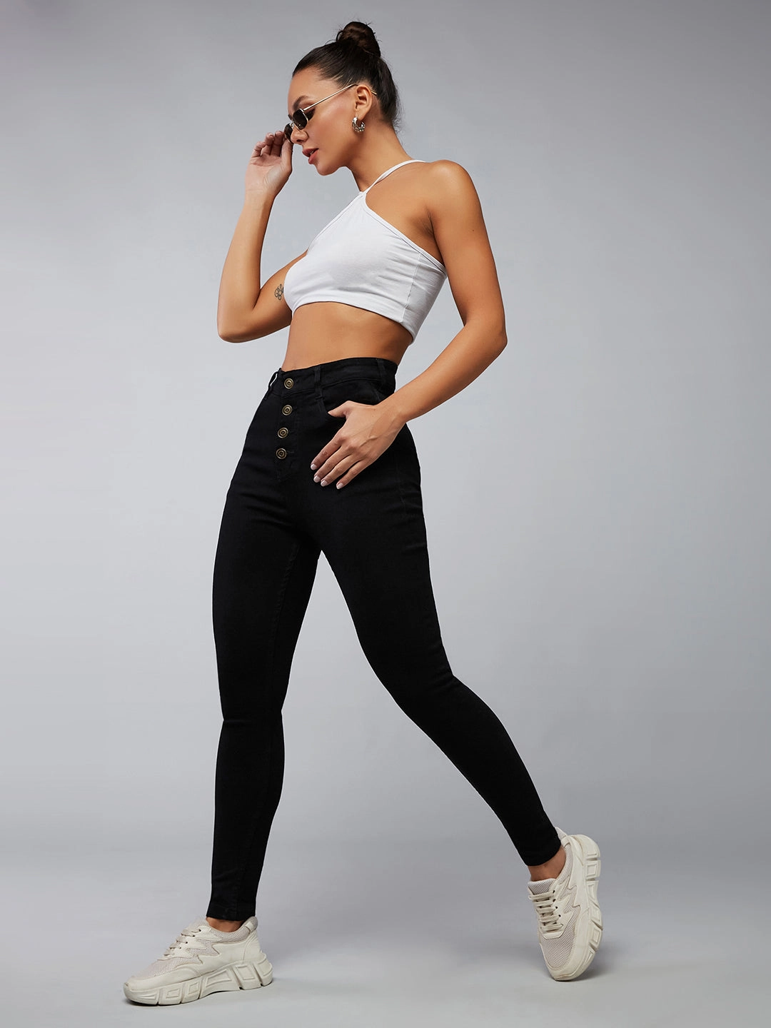 Stretch Enhanced Mobility 24/7 Comfort Black Skinny-Fit High-Rise Stretchable Denim Jeans