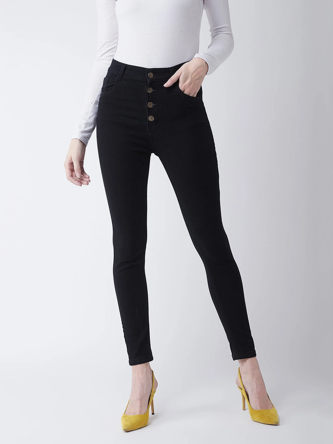 24/7 Comfort Black Skinny-Fit High-Rise Stretchable Denim Jeans Vibrant Formal