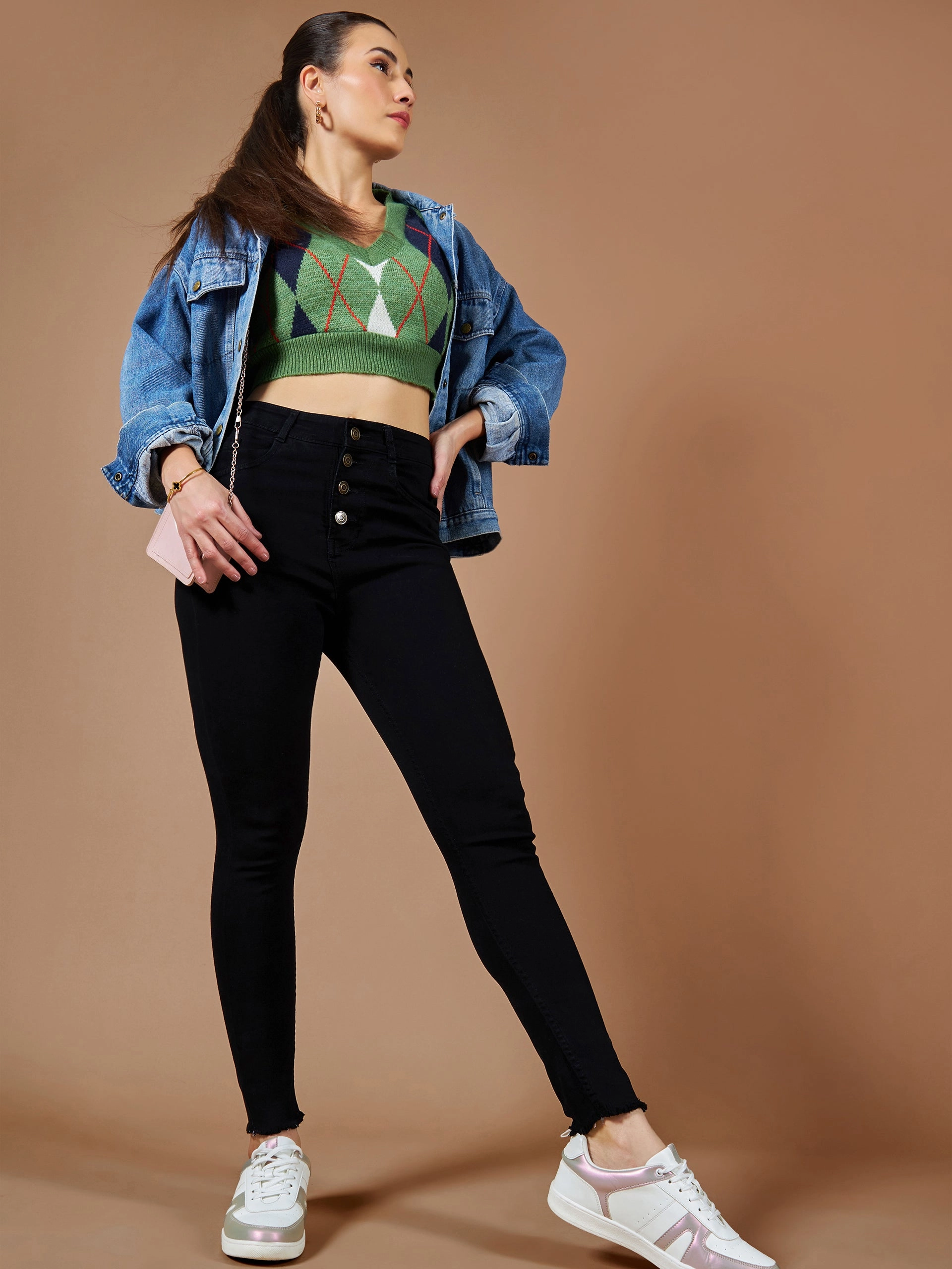 24/7 Comfort Black Skinny High-Rise Cropped Fringed Hemline Solid Stretchable Denim Jeans Comfy Home Comfort Weekend Getaway Couple Look Eco Friendly