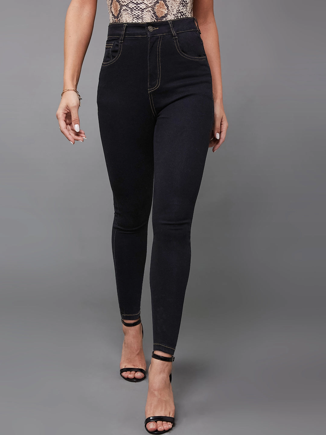 Non Fading Technology 24/7 Comfort Black Skinny High-Rise Cropped Stretchable Denim Jeans