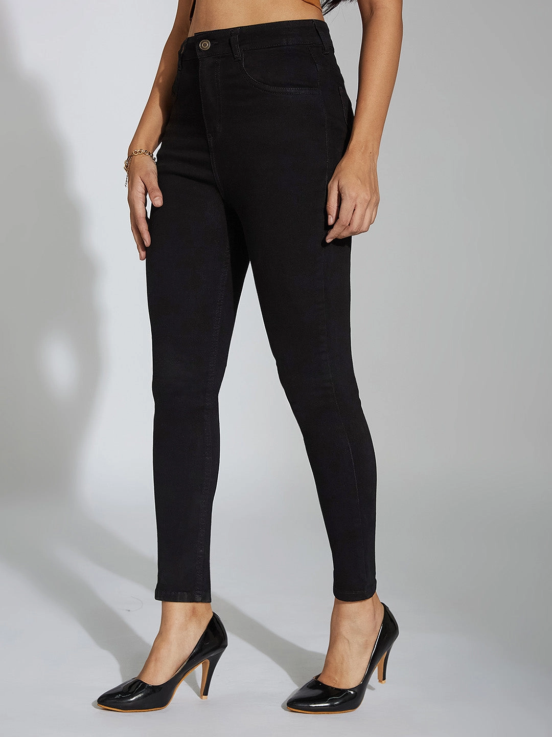 24/7 Comfort Black Skinny High-Rise Stretchable Denim Jeans Classic Fit Design