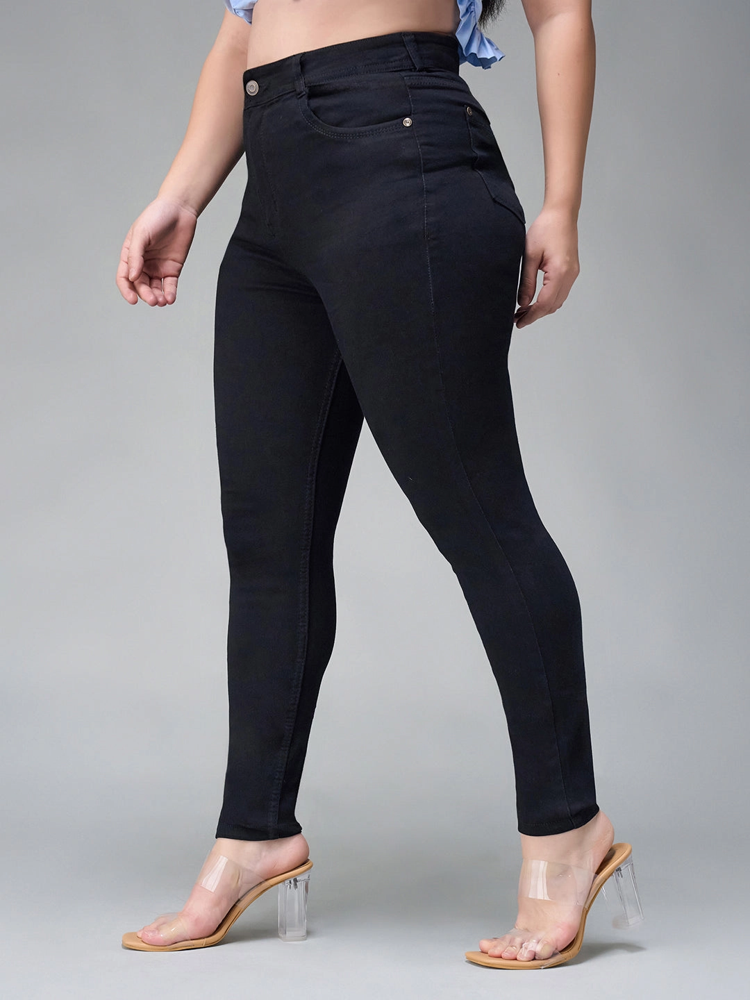 Base Attire 24/7 Comfort Black Slim-Fit High-Rise Acid Wash Stretchable Denim Jeans