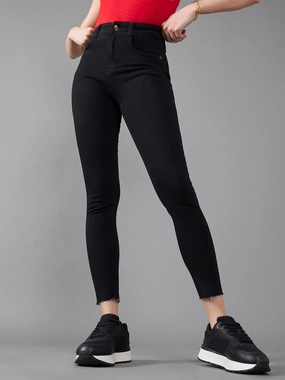 24/7 Comfort Black Slim-Fit High-Rise Cropped-Length Stretchable Denim Jeans Faded Wash