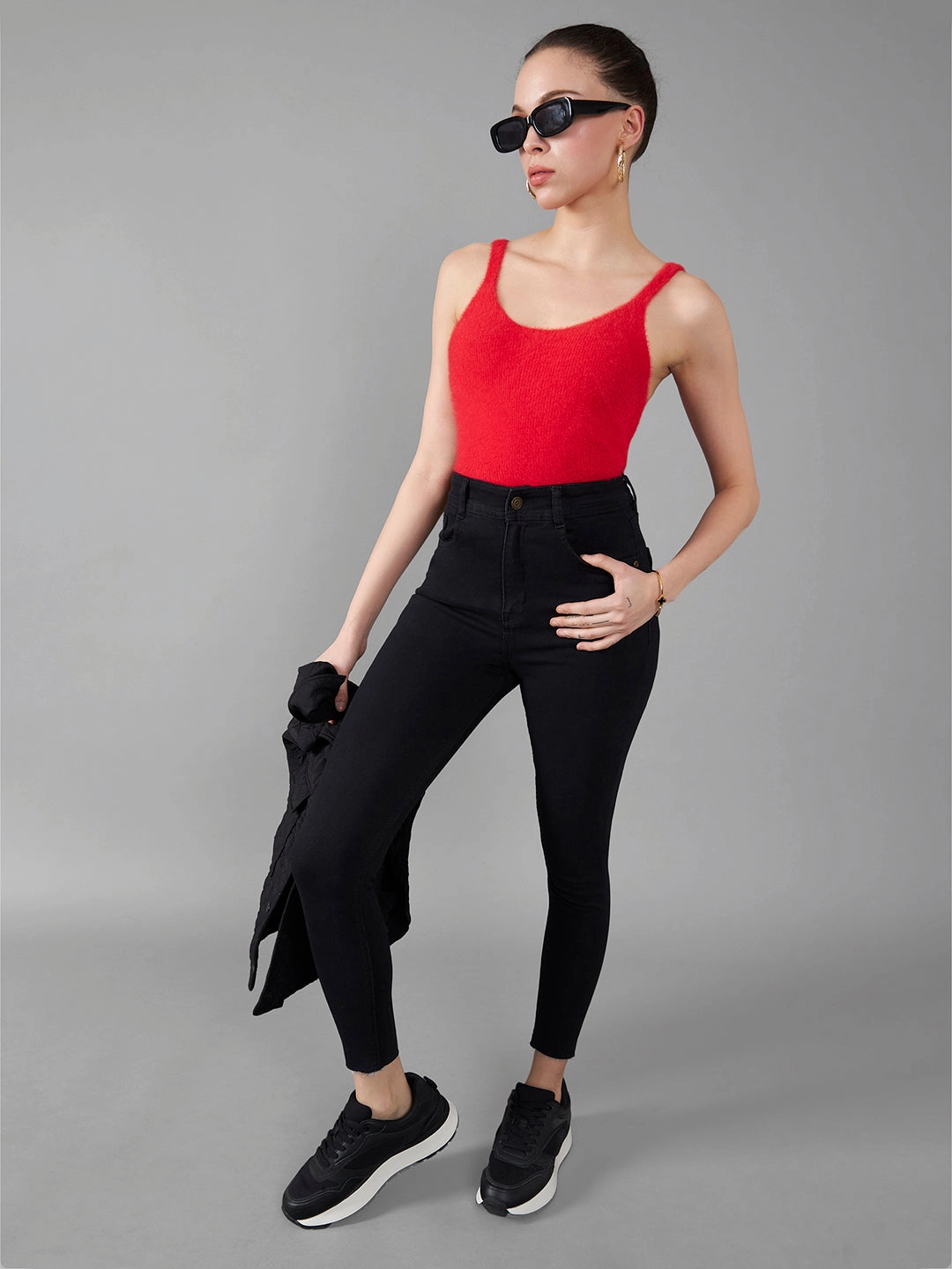 24/7 Comfort Black Slim-Fit High-Rise Cropped-Length Stretchable Denim Jeans Daily Wear Summer Vibes Music Event Neutral Base