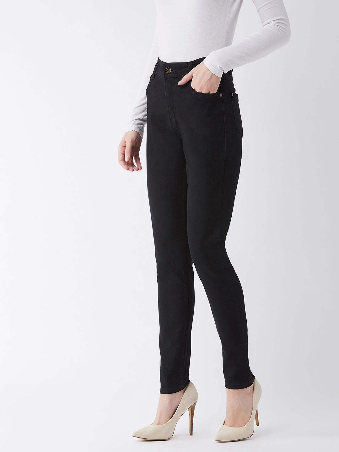 24/7 Comfort Black Slim-Fit High-Rise Stretchable Denim Jeans Street Ready Fit Essential