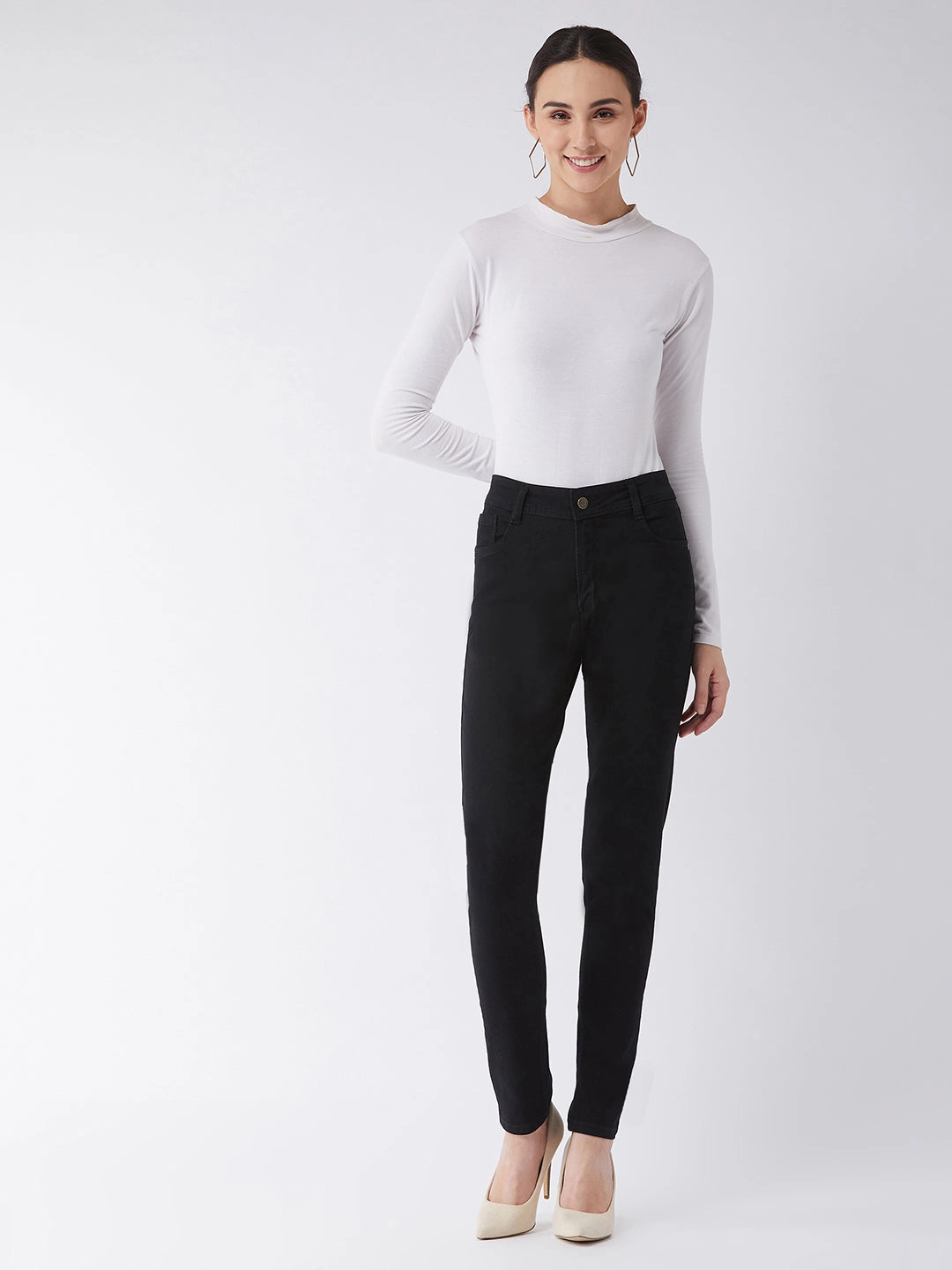 24/7 Comfort Black Slim-Fit High-Rise Stretchable Denim Jeans Professional Wear Urban Explorer