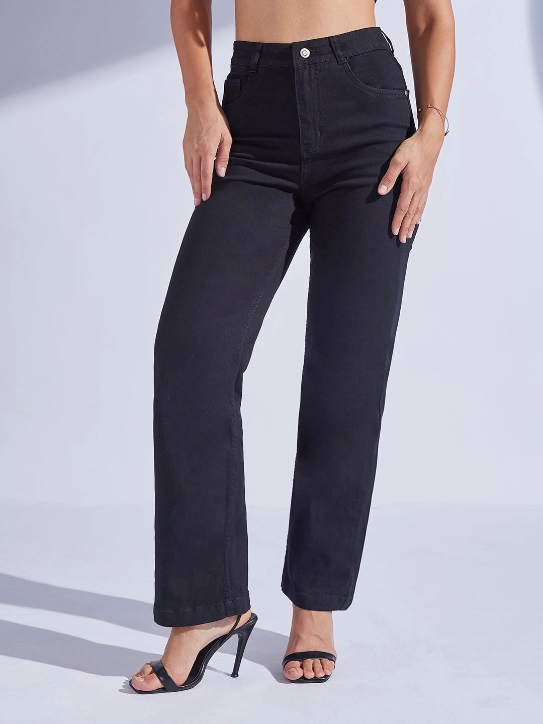 24/7 Comfort Black Straight-Fit High-Rise Regular-Length Stretchable Denim Jeans Neutral Vibrant Chill Outfit