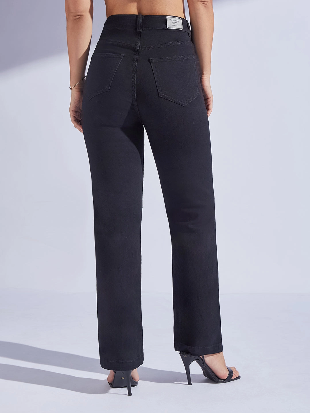 24/7 Comfort Black Straight-Fit High-Rise Regular-Length Stretchable Denim Jeans Quick Wash