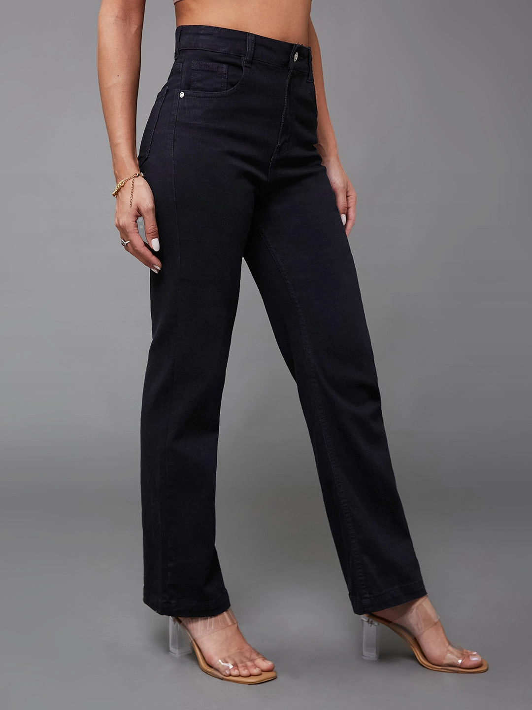 Minimalist Trendy Everyday 24/7 Comfort Black Straight High-Rise Stretchable Denim Jeans