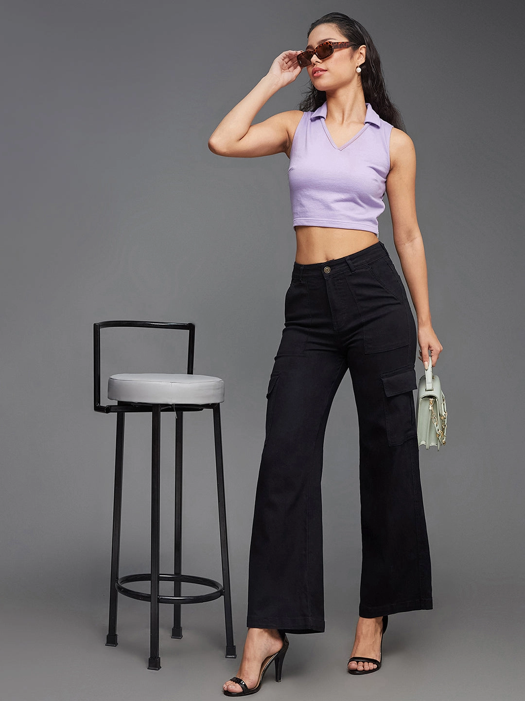 24/7 Comfort Black Wide-Leg High-Rise Stretchable Denim Cargo Jeans Earthy Soft