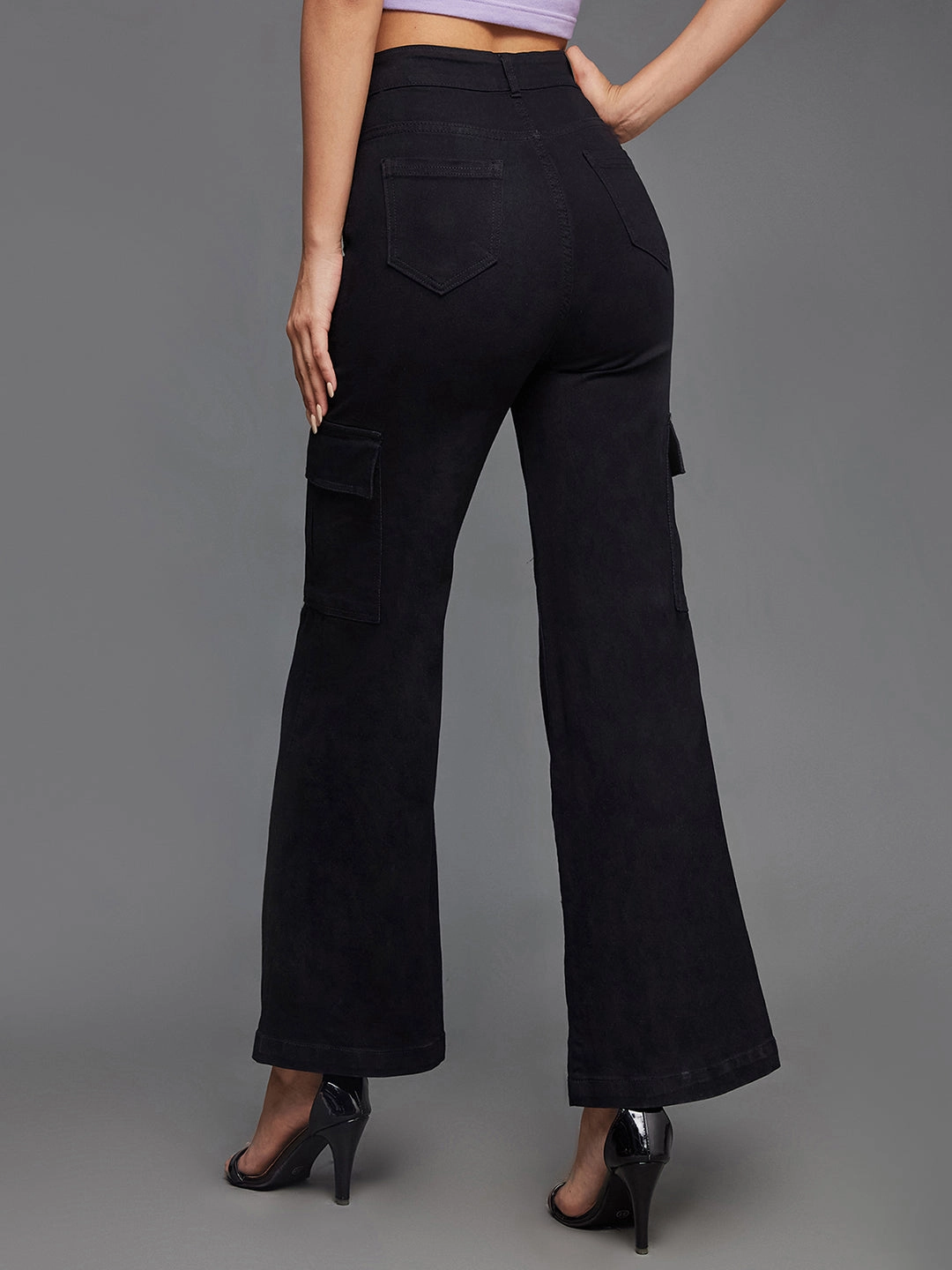 Effortless Comfort 24/7 Comfort Black Wide-Leg High-Rise Stretchable Denim Cargo Jeans