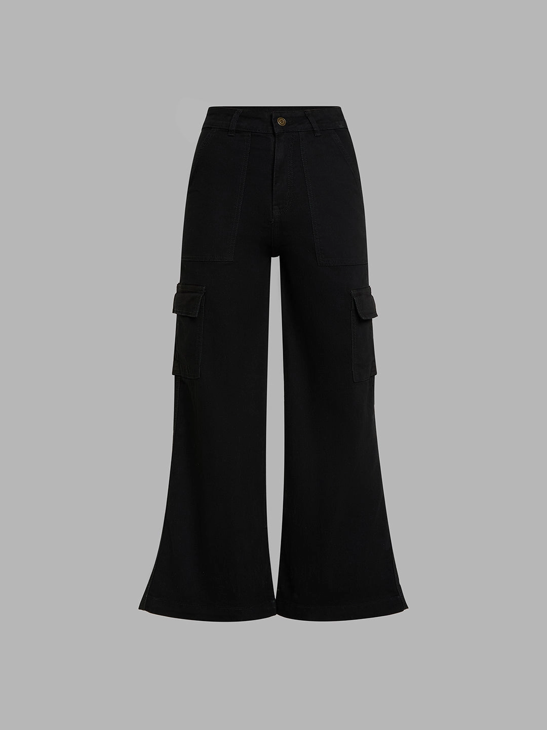 24/7 Comfort Black Wide-Leg High-Rise Stretchable Denim Cargo Jeans Comfy Choice Casual Staple