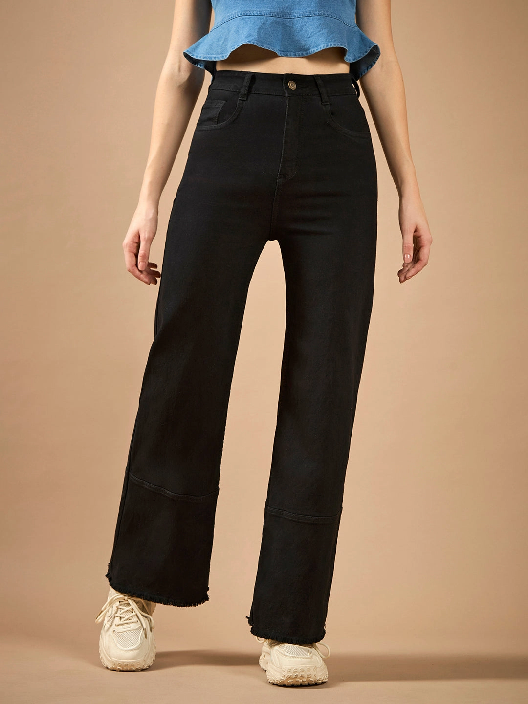 Spring Mood Affordable Garment Dyed Technique 24/7 Comfort Black Wide-Leg High-Rise Stretchable Denim Jeans