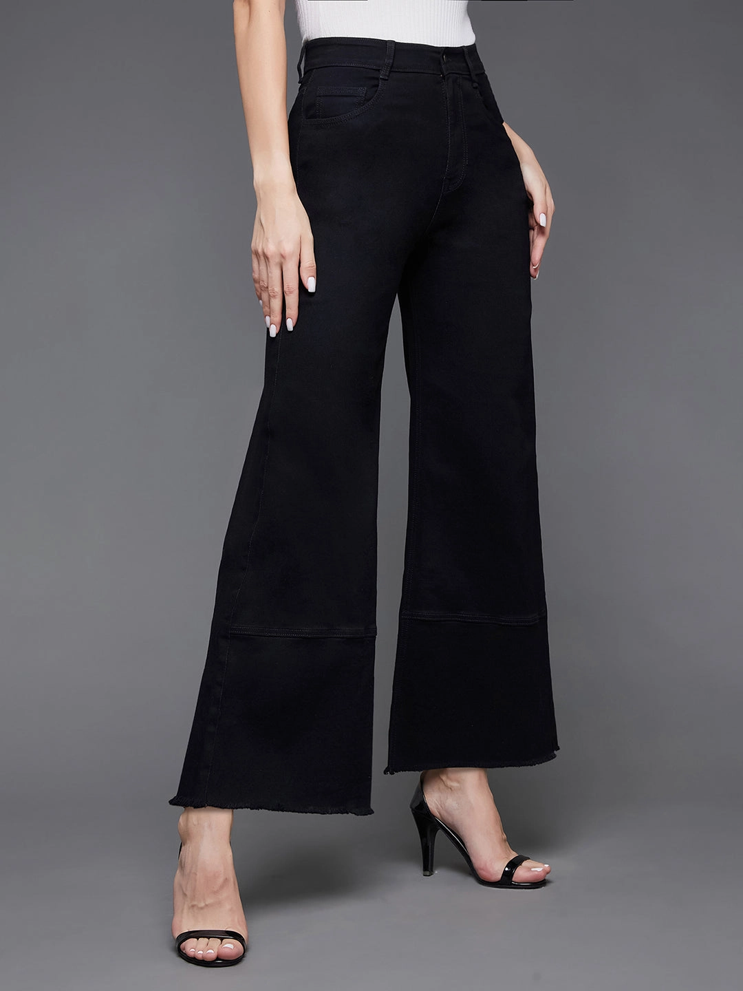 24/7 Comfort Black Wide-Leg High-Rise Stretchable Denim Jeans Weekend Wear