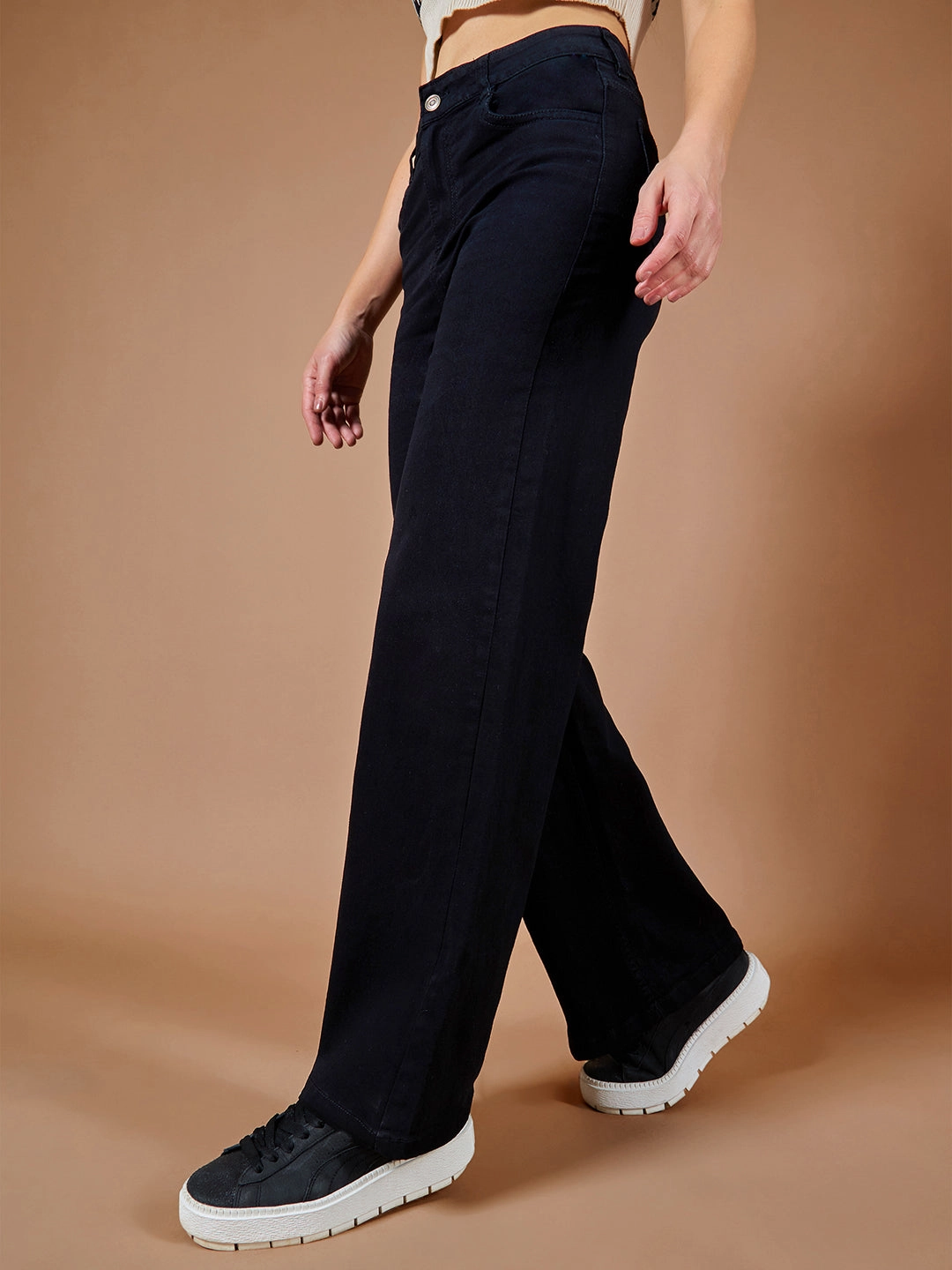 24/7 Comfort Black Wide-Leg High-Rise Stretchable Denim Jeans Spring Mood Trendy