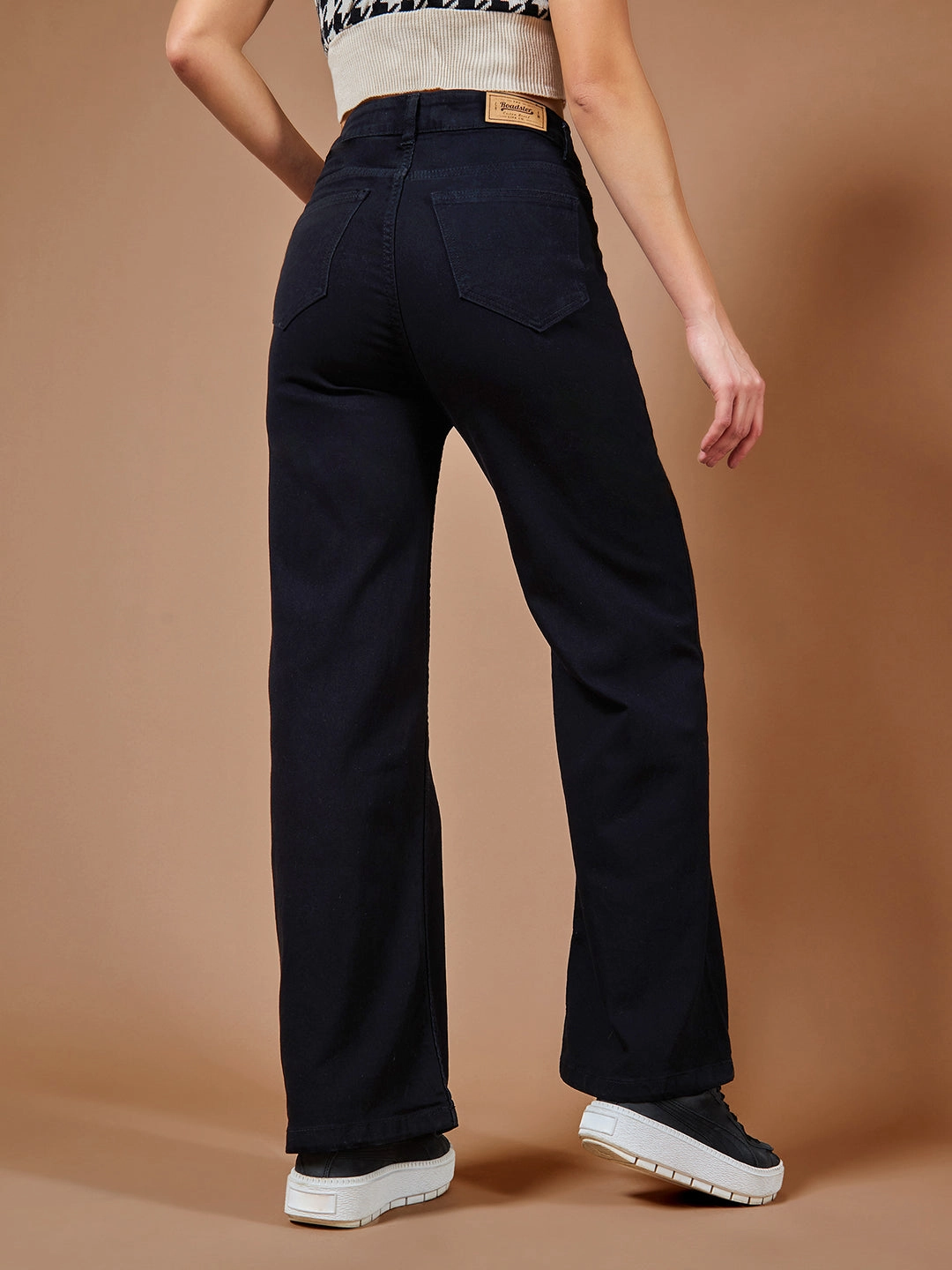 24/7 Comfort Black Wide-Leg High-Rise Stretchable Denim Jeans Clean Silhouette