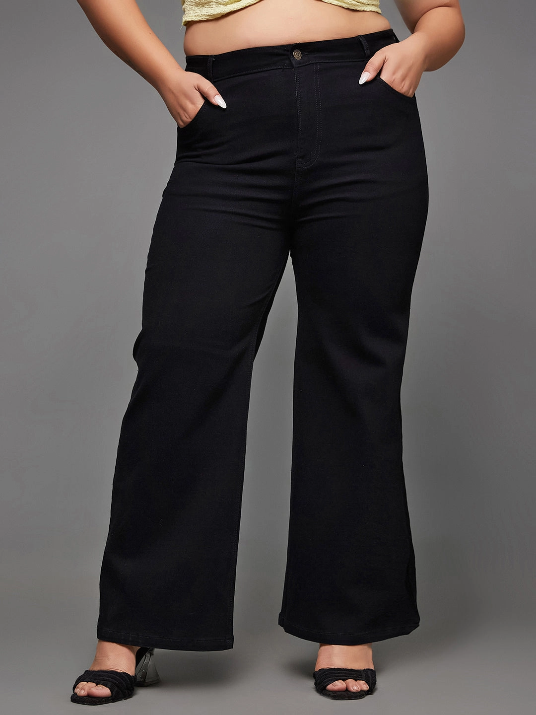 24/7 Comfort Black Wide-Leg High-Rise Stretchable Denim Jeans Stylish Essentials