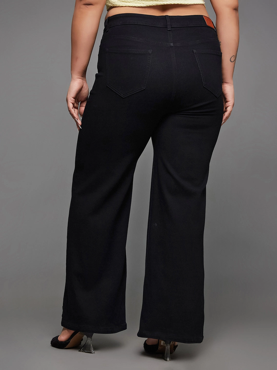 Compact Weave Technology 24/7 Comfort Black Wide-Leg High-Rise Stretchable Denim Jeans