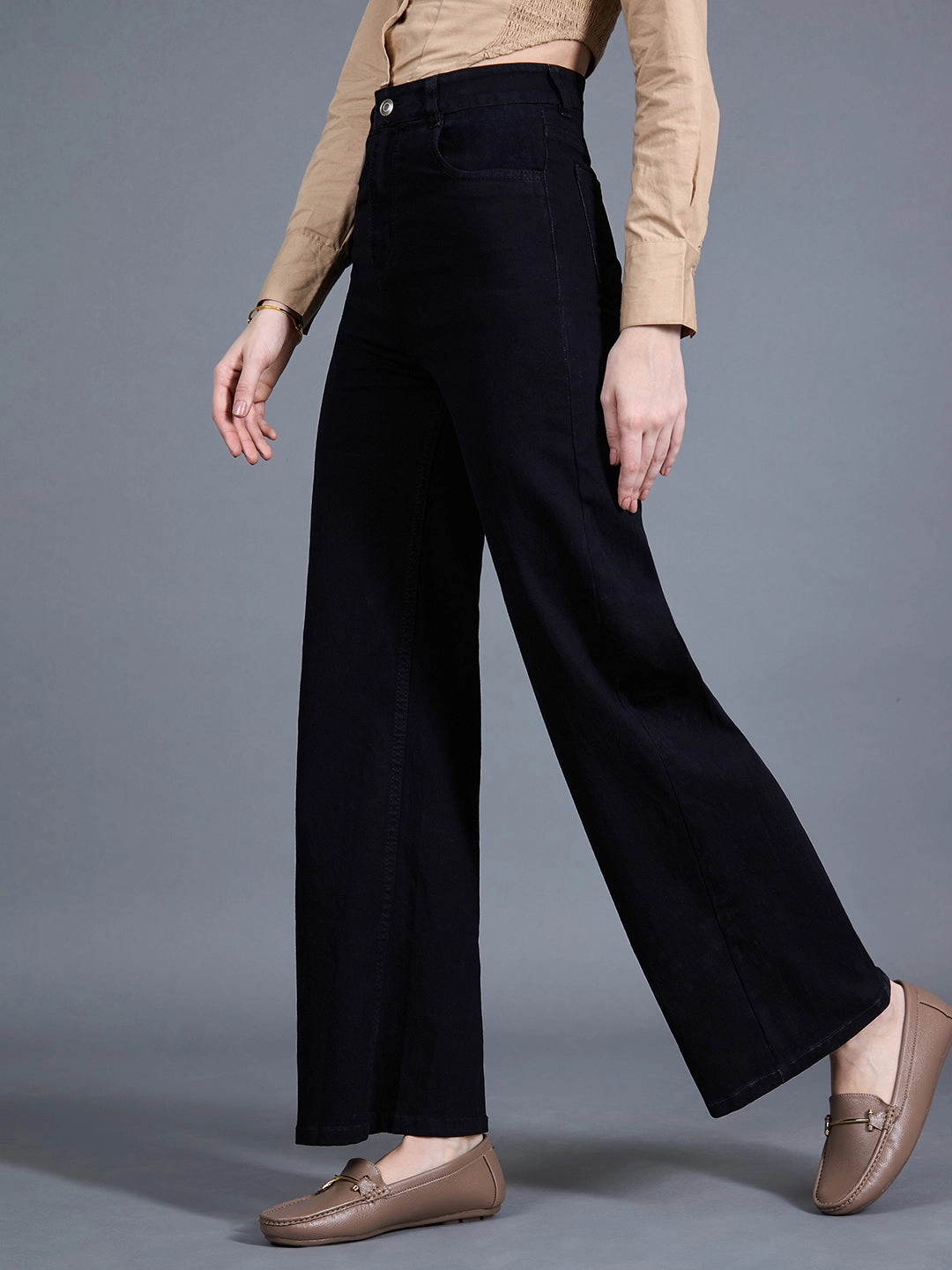 24/7 Comfort Black Wide-Leg High-Rise Stretchable Denim Jeans Go To Outfit