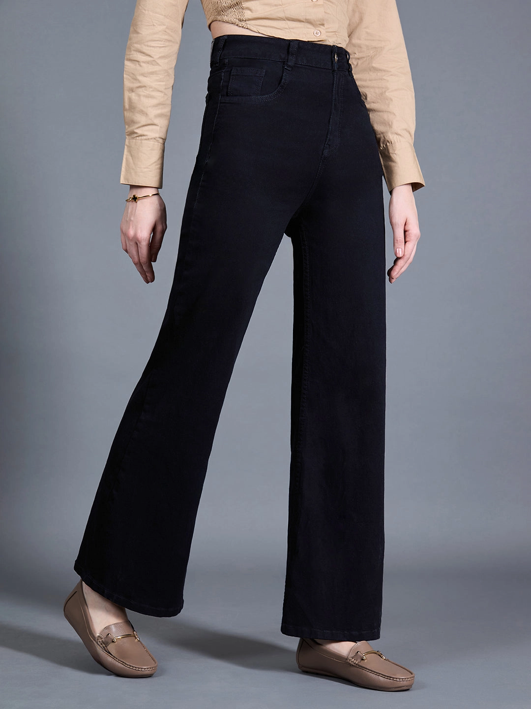 General Option Daily Go-To 24/7 Comfort Black Wide-Leg High-Rise Stretchable Denim Jeans