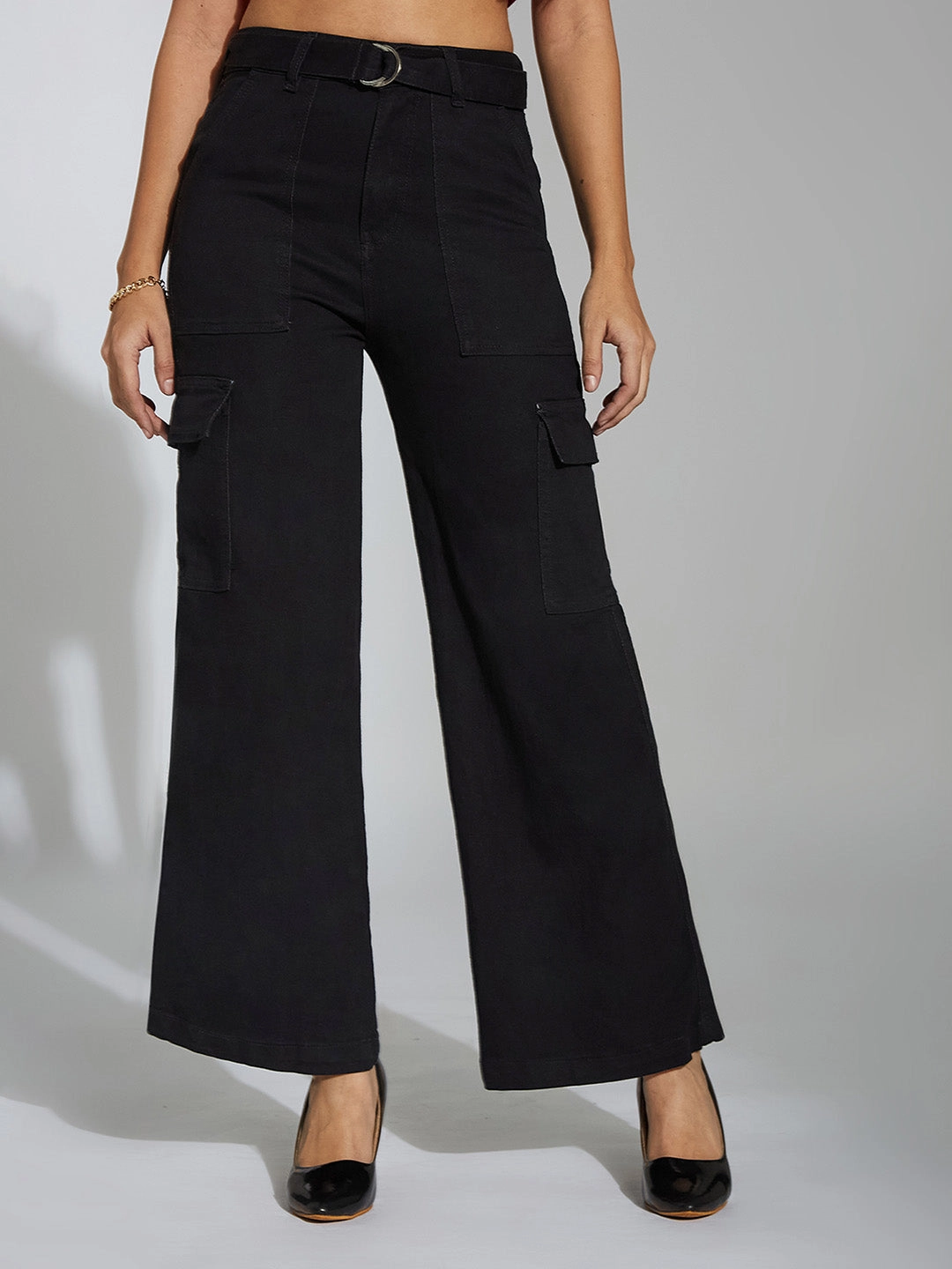 24/7 Comfort Black Wide-Leg High-Rise Stretchable Denim Jeans Soft Road Trip Youth Style