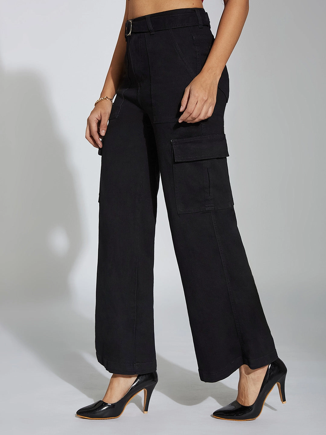 24/7 Comfort Black Wide-Leg High-Rise Stretchable Denim Jeans Party Look Couple Look Earthy