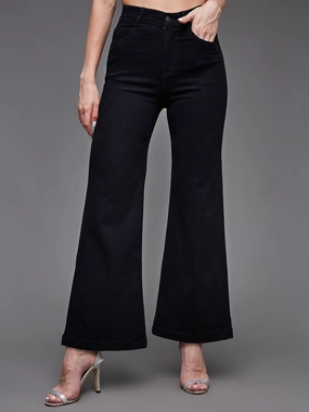 Anti Slip Belt Loops 24/7 Comfort Black Wide-Leg High-Rise Stretchable Denim Jeans
