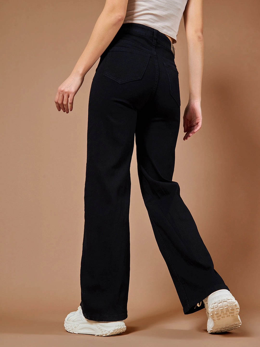 24/7 Comfort Black Wide-Leg High-Rise Stretchable Denim Jeans Daily Fit