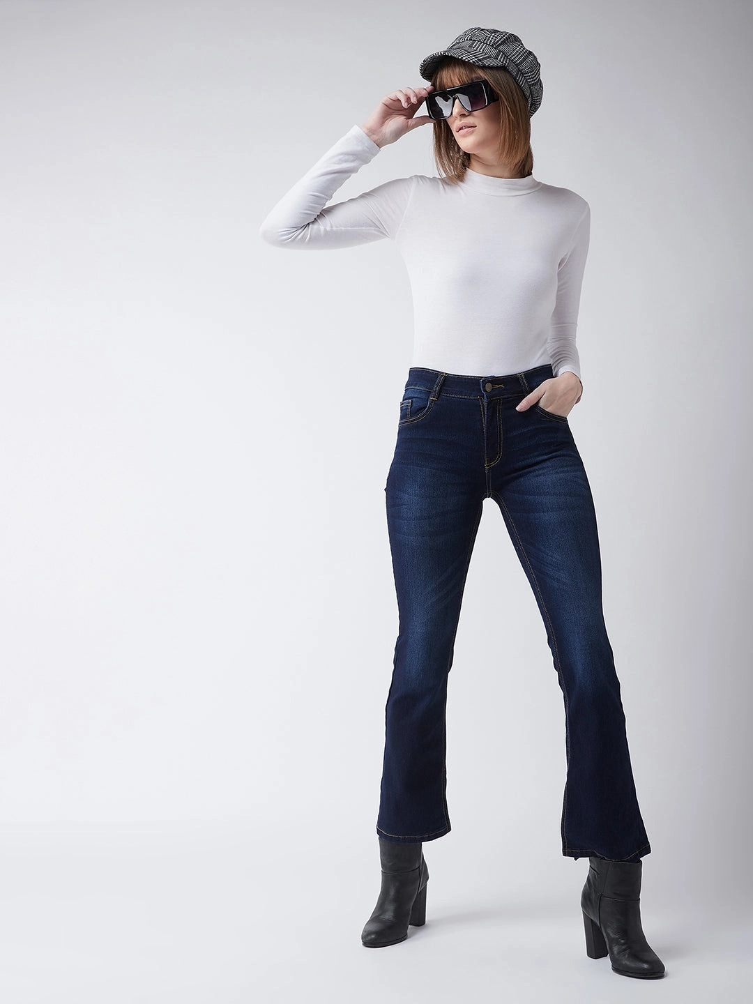 Timeless Piece 24/7 Comfort Blue Bell-Bottom Mid-Rise Stretchable Denim Jeans