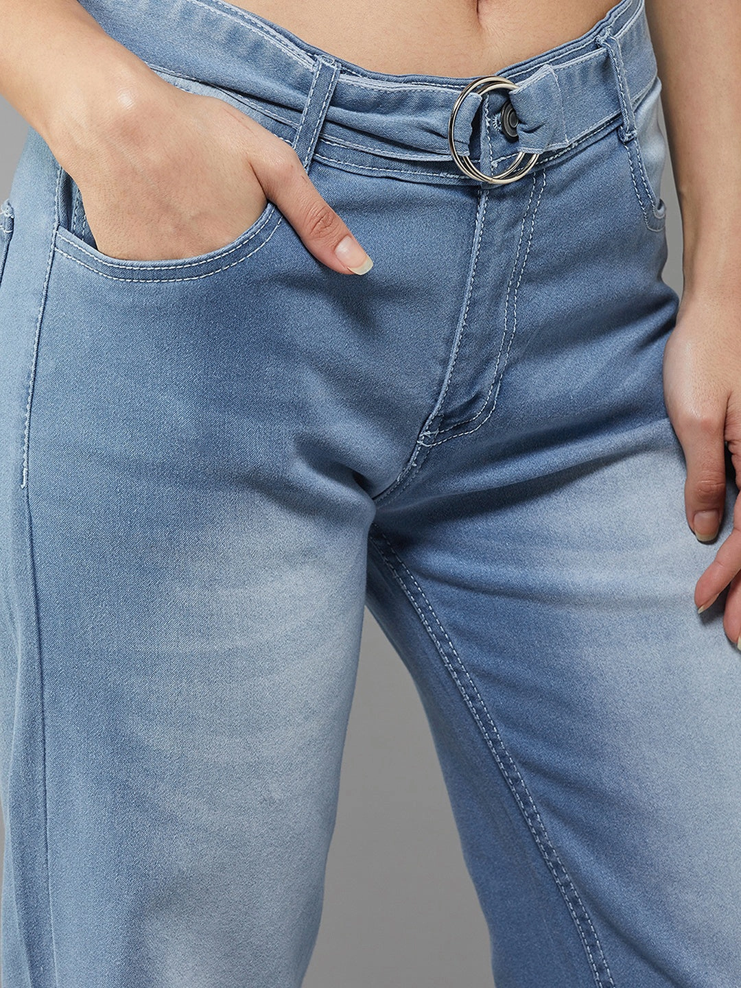 24/7 Comfort Blue Cotton Wide-Leg Relaxed Mid-Rise Stretchable Denim Jeans Secure Closure System