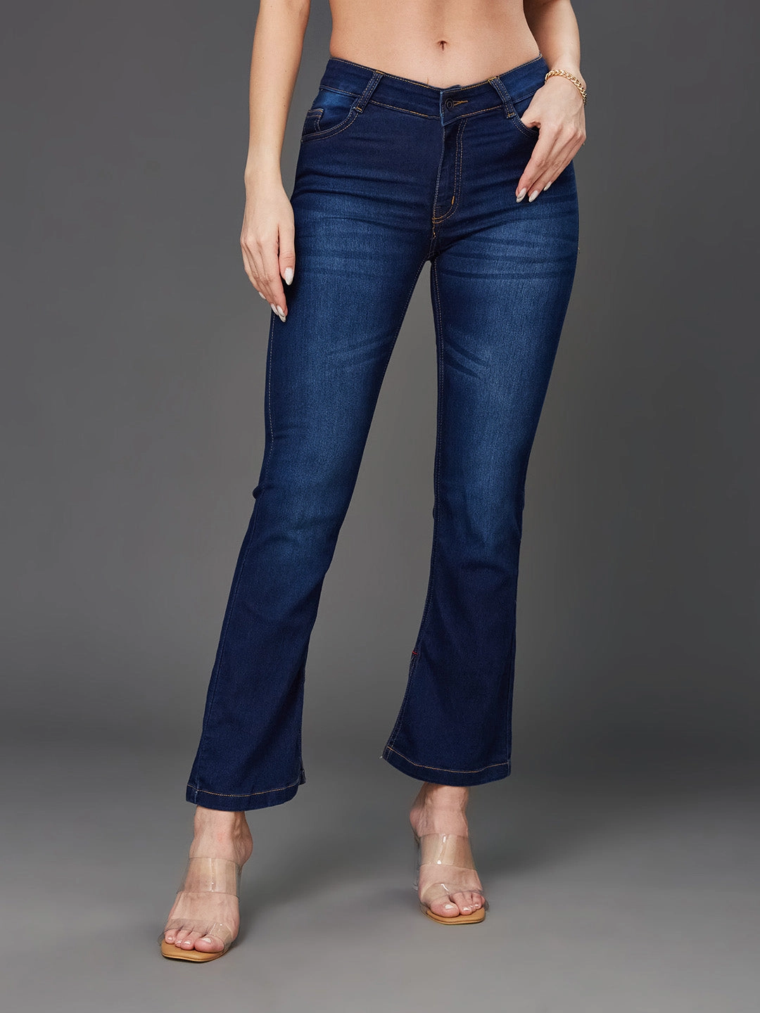 24/7 Comfort Blue Semi-Bootcut Mid-Rise Stretchable Denim Jeans Perfect Basic Sustainable Creative Look
