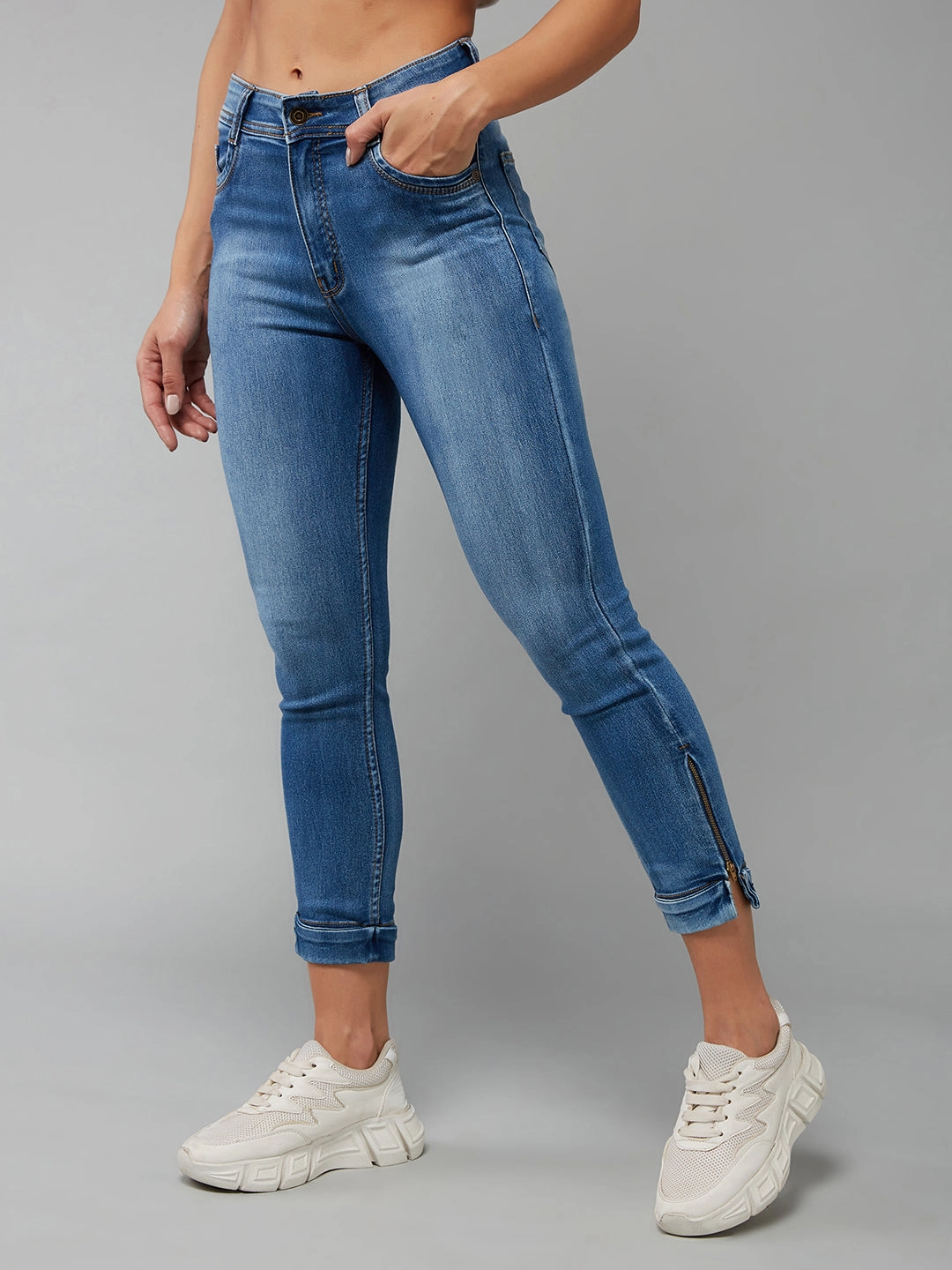 24/7 Comfort Blue Skinny-Fit High-Rise Ankle Length Acid Wash Blast Effect Stretchable Denim Jeans Weekend Warrior Earthy Soft Touch