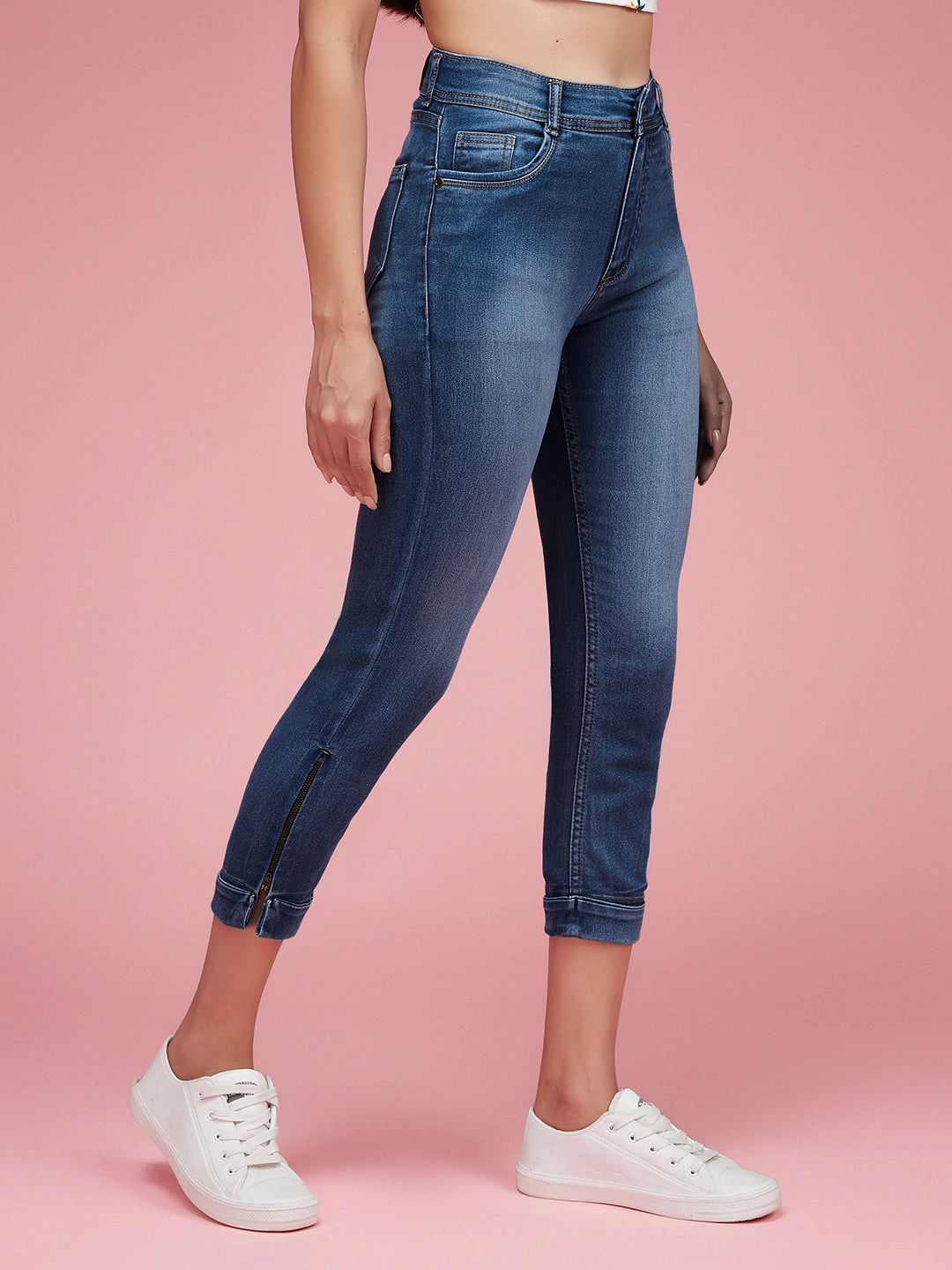 Trendy Look 24/7 Comfort Blue Skinny-Fit High-Rise Ankle Length Acid Wash Blast Effect Stretchable Denim Jeans