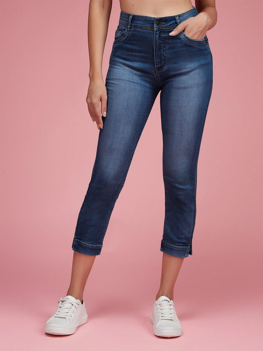 Smart Casual Classic Wear Cool And Clean 24/7 Comfort Blue Skinny-Fit High-Rise Ankle Length Acid Wash Blast Effect Stretchable Denim Jeans