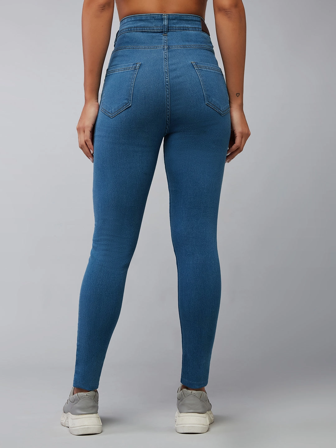Sunny Vibes Rainy Day Shopping Day Heavy Duty Zipper Mechanism 24/7 Comfort Blue Skinny-Fit High-Rise Midly-Distressed Stretchable Denim Jeans