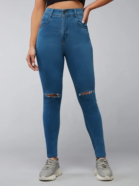 24/7 Comfort Blue Skinny-Fit High-Rise Midly-Distressed Stretchable Denim Jeans Fashionable Waist