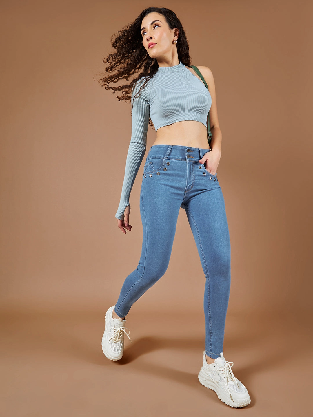 Flexible Knees NoiseReducingFabric 24/7 Comfort Blue Skinny-Fit High-Rise Regular Length Stretchable Denim Pants